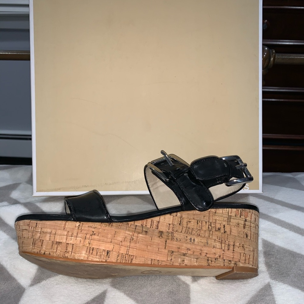 Michael Kors Black Leather Cork Wedge - Picture 3 of 8